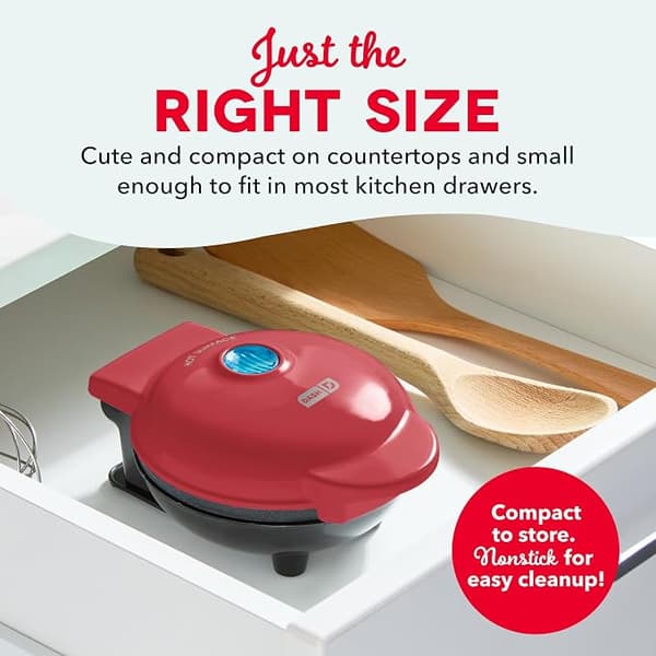 Mini Waffle Maker, Compact Non-Stick Breakfast Sandwich Maker for Waffles, Pancakes, Hash Browns and Quick Snacks, 220V red