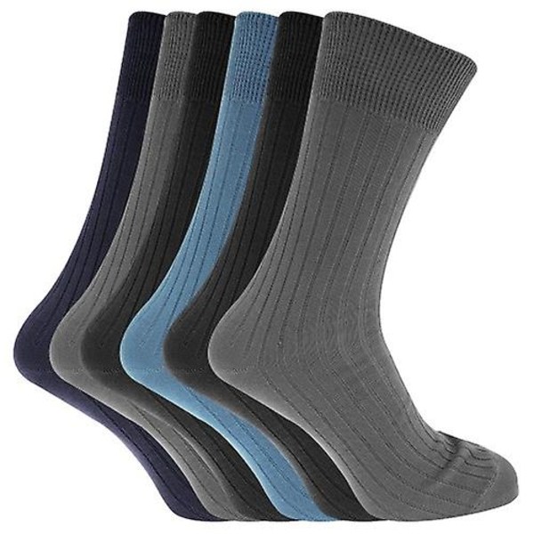 Klassiske sokker med rib i 100 % bomuld til mænd (pakke med 6) Shade of Blue UK Shoe 6-11, EUR 39-45