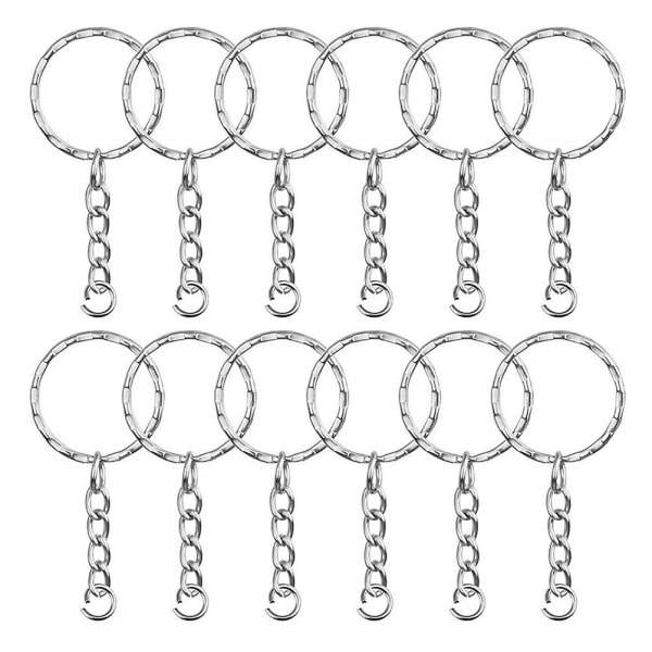 50 st metalldelad nyckelring vriden rund nyckelring med kedja och hängande ring (vitt K-mönster)