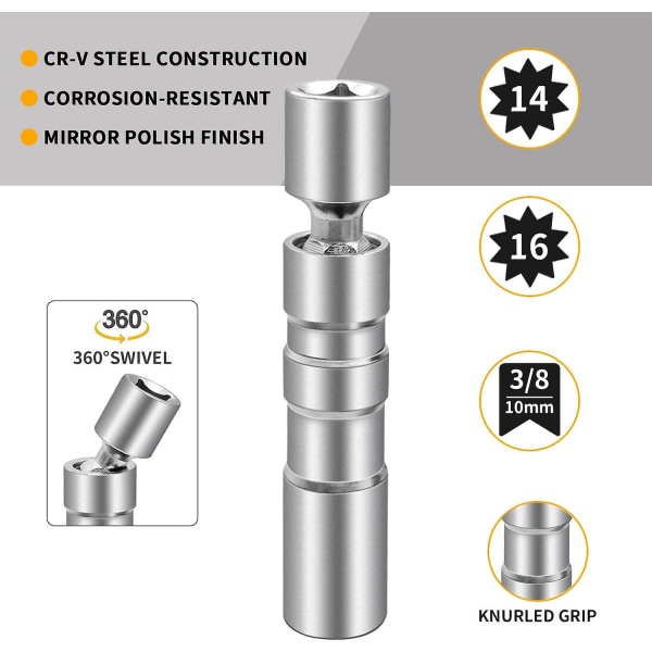 Tændrørnøglesæt 14mm og 16mm Magnetisk tændrørnøgle Tændrørsstikdåse