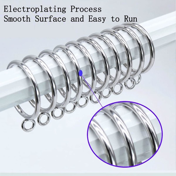 50-pack 38 mm silverfärgade metallgardinringar, gardinstångsringar, upphängningsringar för gardinstänger, stänger och draperier, duschdraperier