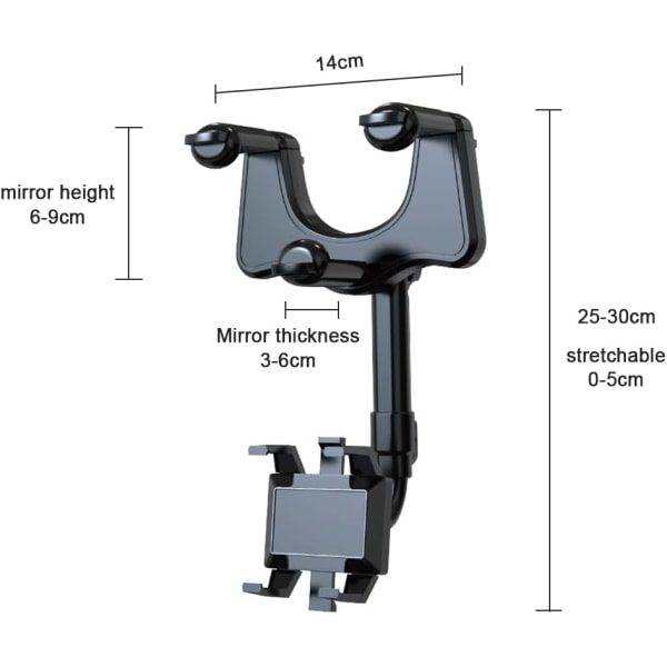Biltelefonhållare för backspegel, 360° roterbar och infällbar biltelefonhållare för alla smartphones