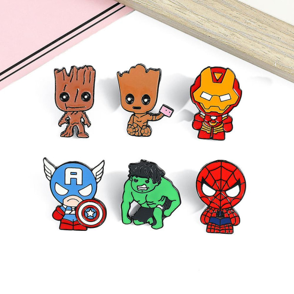 6 stk. Superhelte Broche Pins Marvel Superhelte Karakter Badge Pin Til Rygsække Tøj Jakker Huer Dekoration Gaver 6Pcs