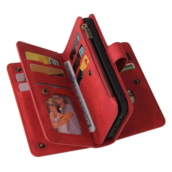 För Sony Xperia 5 IV 5G justerbart case med flera kortplatser Blixtlåsficka Red