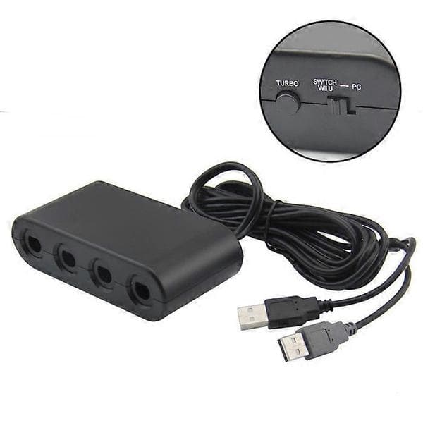 Adapter til Nintendo Switch Gamecube Controller Adapter og WII U og PC Controller Adapter. Understøtter Turbo- og Vibrationsfunktioner med 180 cm langt kabel