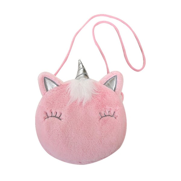 Enhjørning plysj skulder veske lodne fluffy lommebok håndveske crossbody veske barn jenter julegaver Pink