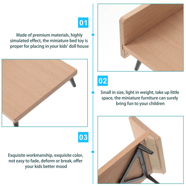 Tiny House Bed Miniatyrsäng Minisängprydnad för dockhus för barn låtsas lekleksak