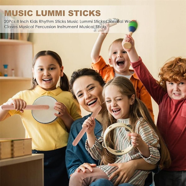 20 stycken 8 tum barns rytmstavar musik Lummi stavar klassiska träklubbor musikaliska slagverk Inst Wood Color