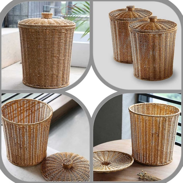 Yhsqv-vävd korg papperskorg rund rotting papperskorg med lock planter vävda korgar korg papperskorg
