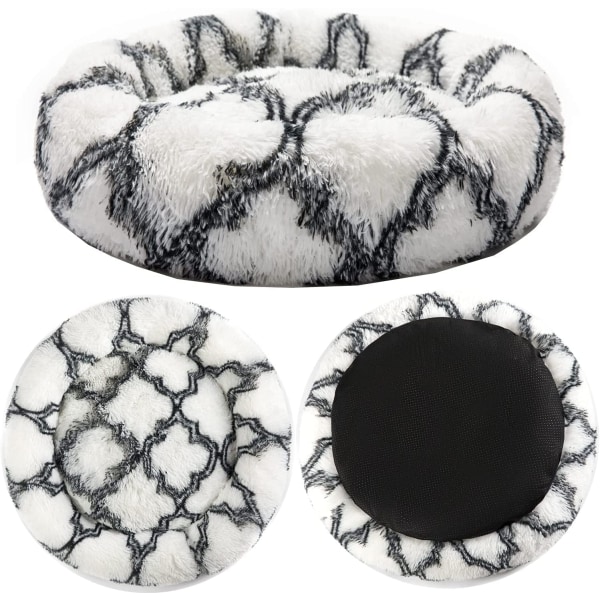 Donut Cat Bed, Pet Round Plush Soothing Cushion, Warm Cuddly Soft Sofa Kennel, Comfortable Sleeping Basket Mat, Black and White - 50cm