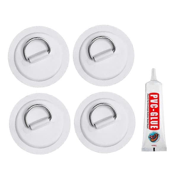 4 stk. D-ring patch for oppblåsbar båt kajakk SUP sirkulær D-ring pad rustfritt stål D-ring spenne PVC patch padlebrett kano rafting tilbehør White