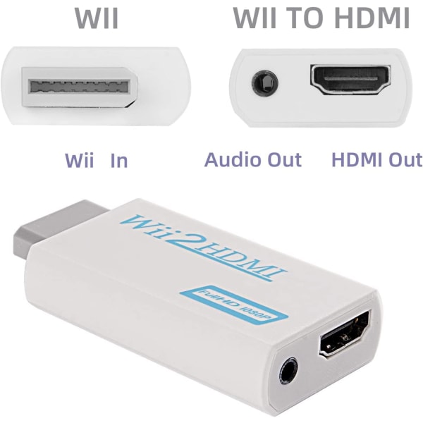 Wii til HDMI Adapter Wii til HDMI Konverter Adapter Full HD 1080P Videokonverter med Lyd 3,5 mm Jack Udgang