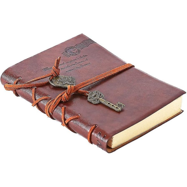 Skrivbok i läder, nyckelbunden retro vintage anteckningsbok Dagbok Skissbok Presenter med ofodrade resejournaler att skriva i för flickor och pojkar