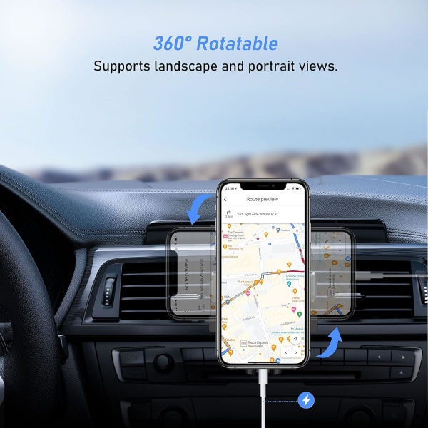 Biltelefonholder, Luftventilationsbeslag Biltelefonholder Dobbelt udløserknap 360° Rotation med stabil klemme til 4,0-6,7 tommer smartphones og GPS