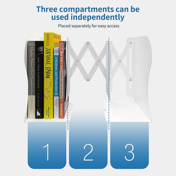 Bordplate skrivebord utvidbar justerbar bokhylle bokstøtte stativ holder bok oppbevaringshylle hylle for kontorstudenter White