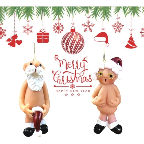 2 PCS Nisse Julenisse Ornament Julepynt Hengesmykker Naken Nisse Morsom Julenissefest Dekor Hemmelig Nissegave