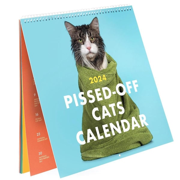 Pissed Off Cats Calendar 2024 Funny Wall Calendar, hängande kalender, 12 månader As Shown