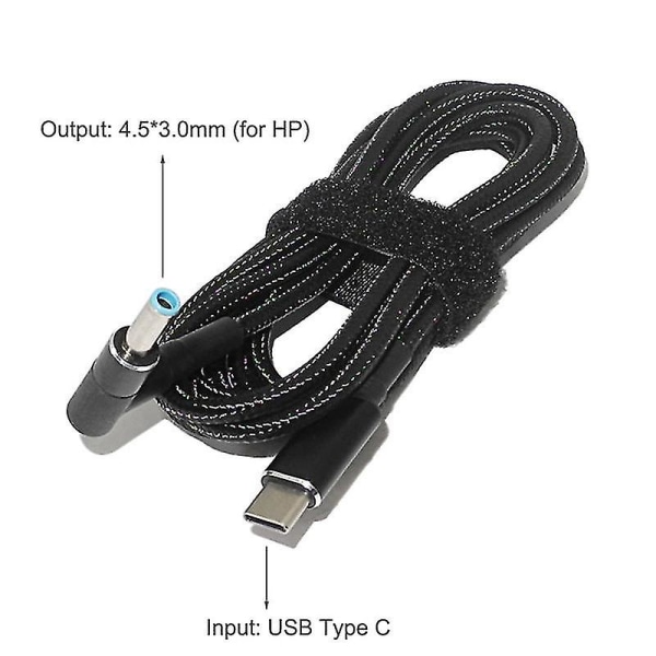 USB C - kannettavan tietokoneen latauskaapelin sovitin tyyppi C - DC 4,5 x 3,0 mm muunnin 100 W Pd power Black