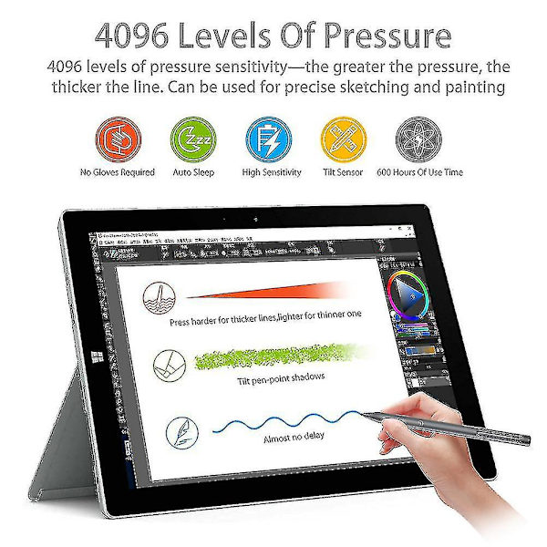 Penna för Microsoft Surface, kompatibel med Surface 3, Surface Go, Surface Pro 3, Surface Pro 4, Surface Pro 5, Surface Pro (2017), Surface Pro 6, Surf black