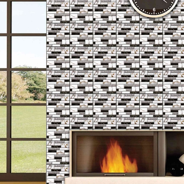 10 stk veggflis klistremerke hjem bad kjøkken murstein 3d veggdekor klistremerker flis kunst backsplash 30x Black  white