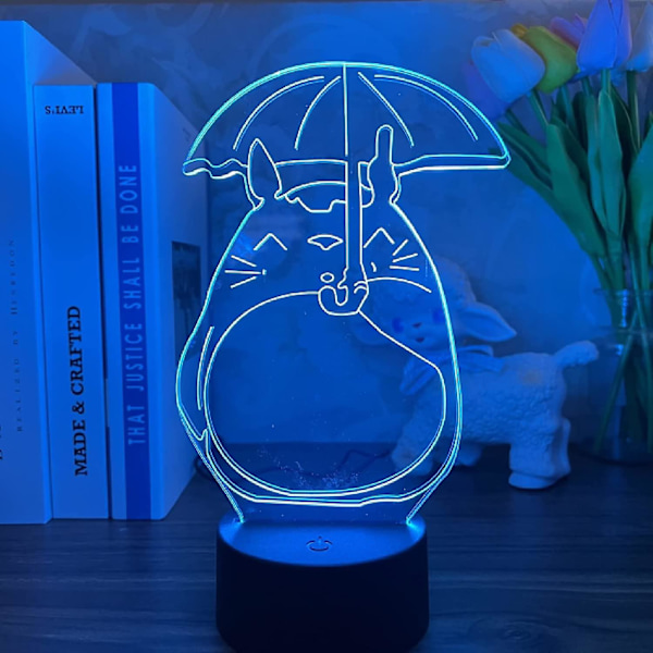 Wekity Min Nabo Totoro Anime 3D Illusjon Nattlampe Hjem Rom Decor Akryl Led Lys Julegave Lamper-16 Farge Med Fjernkontroll