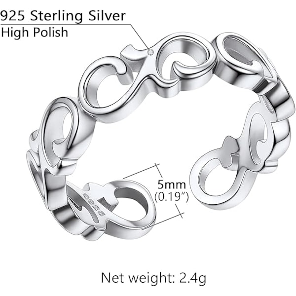 925 Sølv Justerbar Fingerring med Detaljer, Keltisk Knude Stjerne Måne Bånd Kæde Kors Ring, Vielsesring til Kvinder Mænd