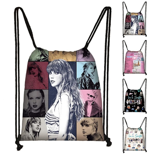 Taylor Swift Swiftie Print PE Drawstring Bag Kids Sports Swimming School Backpack Travel Rucksack 32