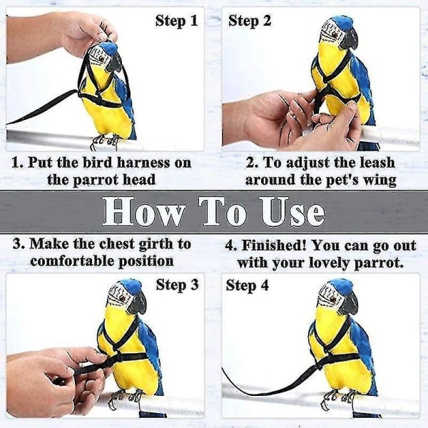 Parrot Bird Sele Leash Outdoor Flying Traction Straps Band Justerbar Anti-bite Training Tau