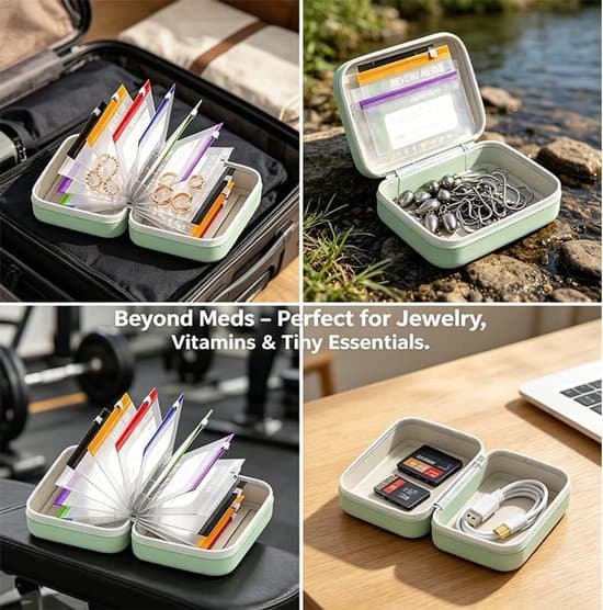 Waterproof Pill Pouch Set - 14-piece A8 Pill Organizer - 7-14 Day Medication - Unbreakable Case - Green - 1 Set