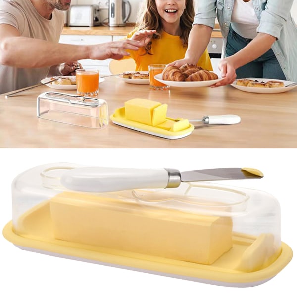 1 set smörlåda Transparent design okrossbar smörskål med smörskärare för hemköket Restaurang Tianyuhe