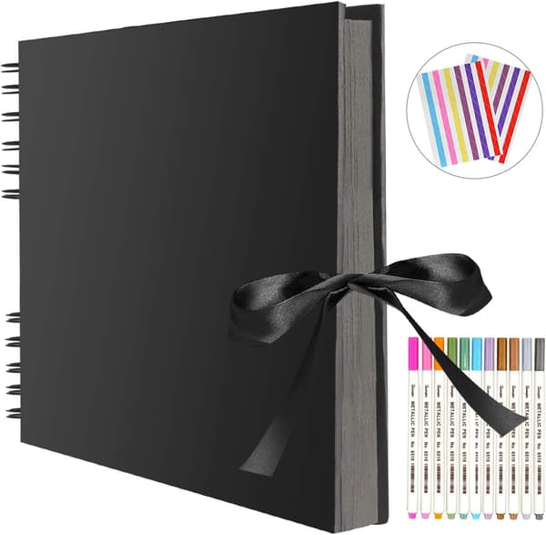 Stort Scrapbook, Scrapbog med 80 Sider Sort Kraftpapir til DIY