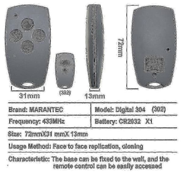 Marantec Comfort 220 250 252 Garasjeportåpner Fjernkontroll Nøkkelbrikke Erstatning