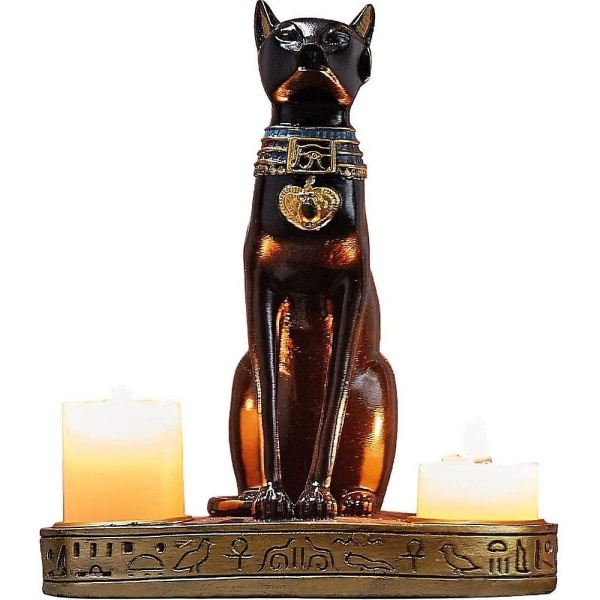 egyptisk katt lysestake harpiks figur statue dekorasjon vintage hund gudinne Bastet statue hjemmekontor hage dekor gave (mørkebrun, 16,5x9,5x19x3,7