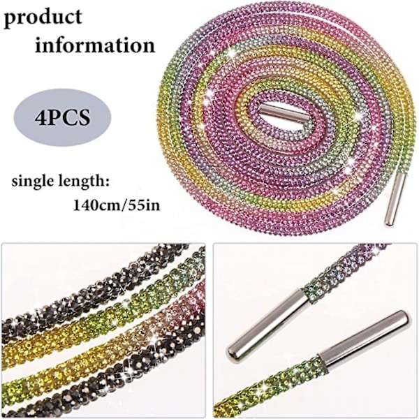 2 stk Rhinestone Glitter Skolisser Krystall Sko Lisser Bling Snøretau Erstatning Skinnende Rund