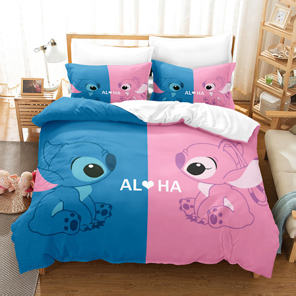 3D digitaltryck tredelad uppsättning söt tecknad Stitch Star och Baby täckeöverdrag 135*200 örngott 50*75*1