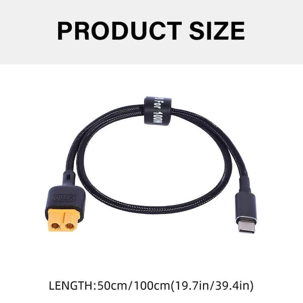 USB C til XT60-adapterkabel XT60 hunn til USB C-adapter 100W 5A ladekabel Hurtigladekabel for dronetilbehør 50cm