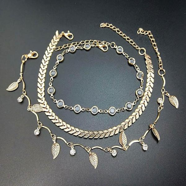 Tofs Kristallblad Fotlänk Guld Pil Rhinestone Fotlänk Flerskiktad Sommar Strandtillbehör Fot Smycken Justerbar för Kvinnor Flickor