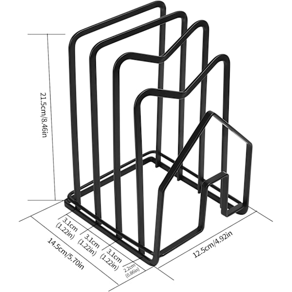 Skærebræt holder, pandearrangør, pandedeler, pandeholder, pande- og grydearrangør, køkkenlågsholder, grydelågsstativ, skålågsholder, sort