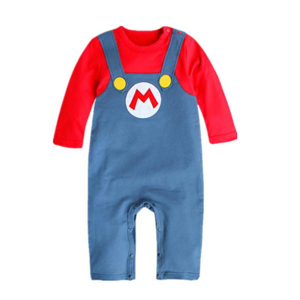 Super Mario Bros Baby Cosplay Krabbedragt Romper Jumpsuit Mario Luigi Cosplay Kostume Hat Sæt Red 18-24M