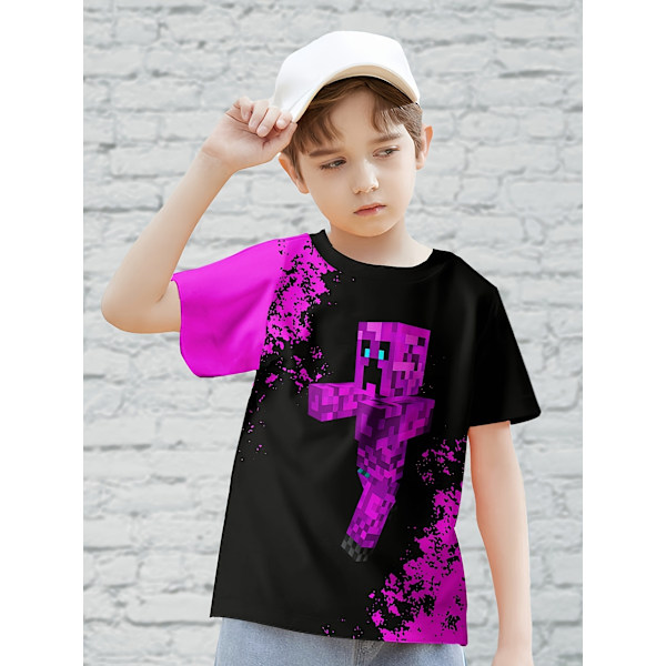 Minecraft T-shirt för pojkar och flickor, söt mönsterdesign, tecknat tryck, rund hals, rolig kortärmad topp, vardaglig vår sommar barn A 110cm