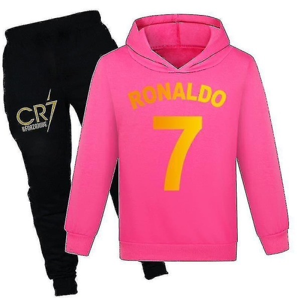 Barn Pojkar Ronaldo 7 Tryck Casual Hoodie Träningsoverall Set Hoody Topp Byxor Kostym Rose 170CM 15-16Y