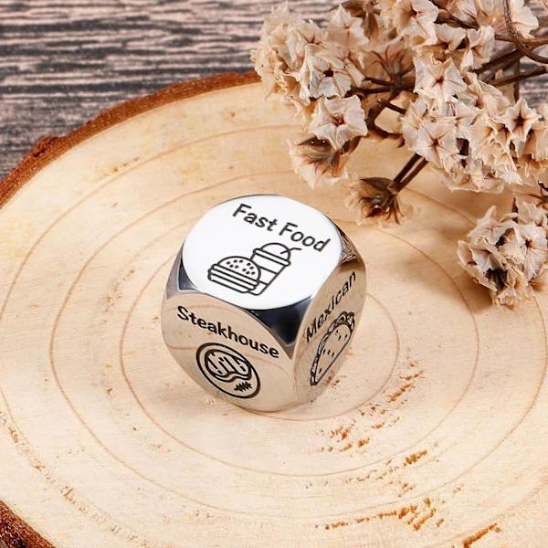 Kreativ madbeslutningsterning i rustfrit stål - Take Out Ideas Dice - Julegave til Valentinsdag - Date Night-gaver til par A