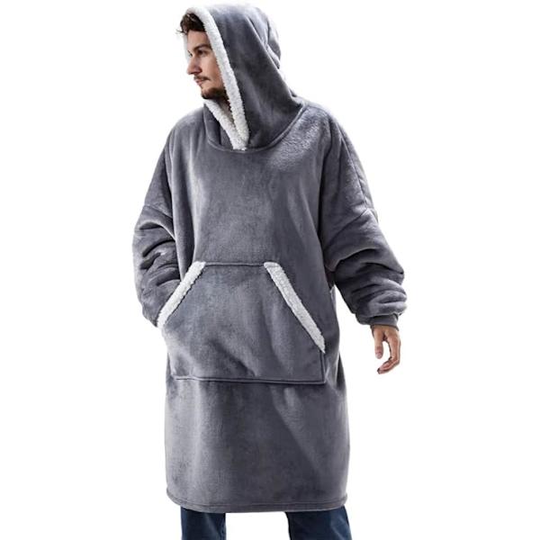 Sherpa Fleece Tjock Huvtröja Fickor Oversized Toppar Fodrad Termisk Filt Höst Vinter Grey One size