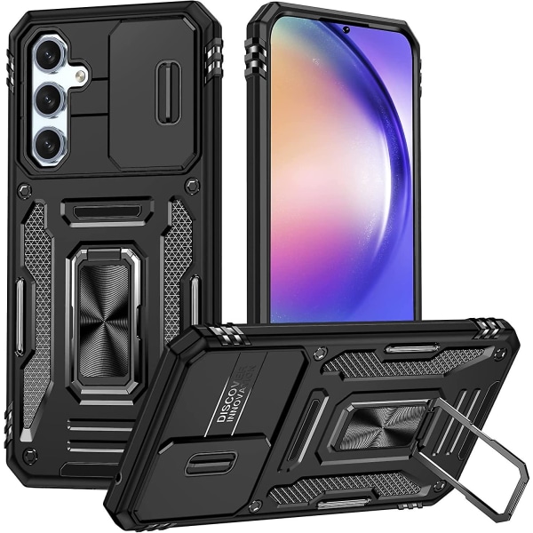 Armor Military-grade Etui Kompatibel Med Samsung Galaxy A54 5g Med Skyde Kameradæksel & 360 Kickstand Black