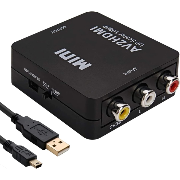 RCA til HDMI Adapter, Mini AV til HDMI Video Converter Support 1080P 3RCA Composite med USB-opladningskabel