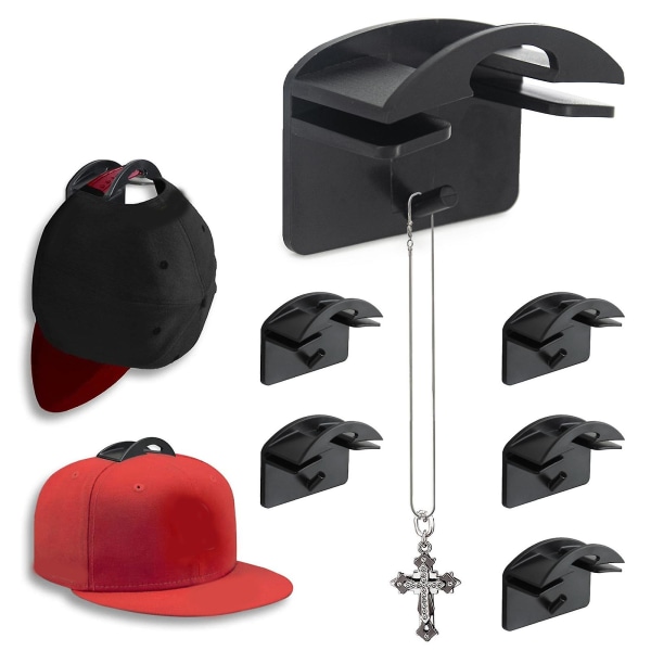 12 stk Vegg hatte stativer for baseball caps, selvklebende kroker hengende hatter, ingen boring ball cap holdere Organizer Black