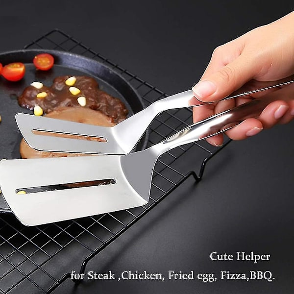 Dubbelsidig stekspade i rostfritt stål, tång för matlagning, vändspatel, tångklämma för fisk, biff, grill, kött, pizza