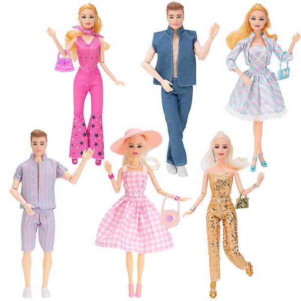 6 set Film Barbie Doll Kläder Set Margot Robbie Ken Samlarobjekt Mode Film Outfits Barbie Dockor Tillbehör Barn Julklappar 6 Sets Men