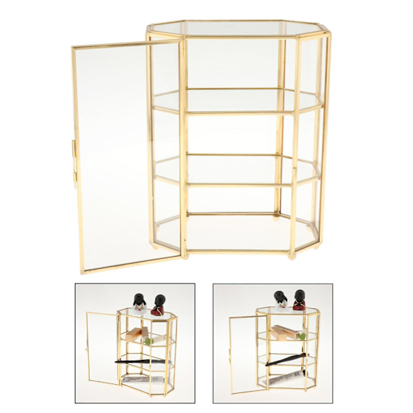 3-etasjes smykkeskrin i glass, sminkeorganisator, smykkeskrin, multifunksjonelt utstillingsstativ for toalettbord transparent