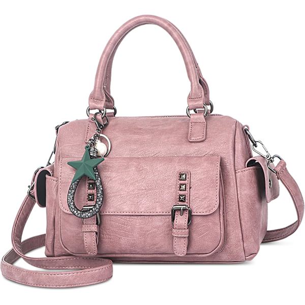 Kvinners håndveske utsøkt anheng retro tote bag topphåndtak skulder veske PU lær dame for shopping arbeid pendling rosa